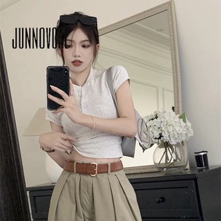 Áo thun nữ JUNNOVGAL Thời trang mới Giải trí Tính khí Vai trước tay ngắn