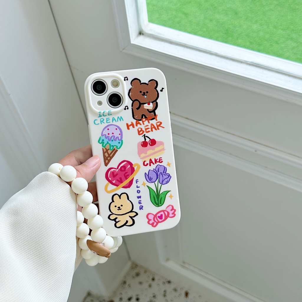 Ốp Điện Thoại TPU Silicon Chống Sốc In Hình Gấu Hoạt Hình Kèm Dây Đeo Cho iPhone 13 12 11 Pro Max 14 Plus