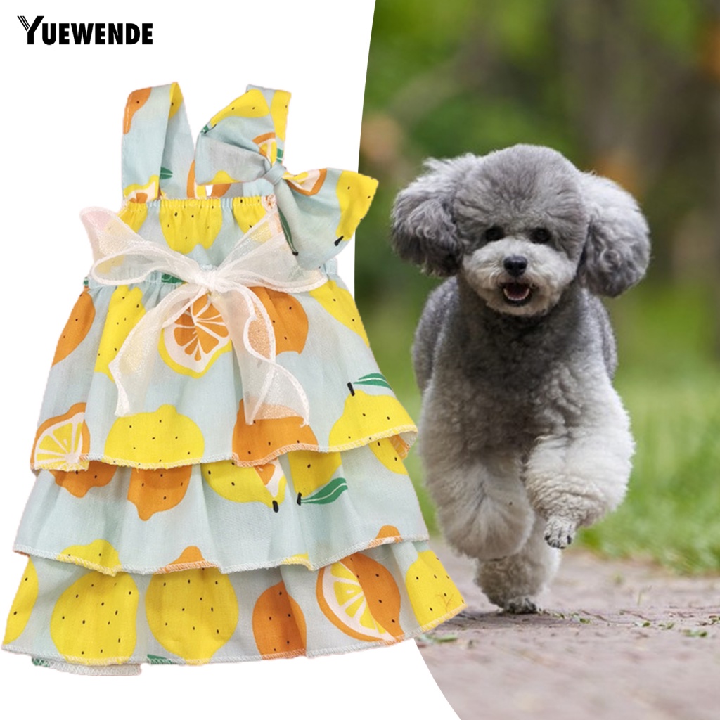 1 Set Đầm Cotton Họa Tiết Quả Chanh Đính Nơ Xinh Xắn Cho Thú Cưng