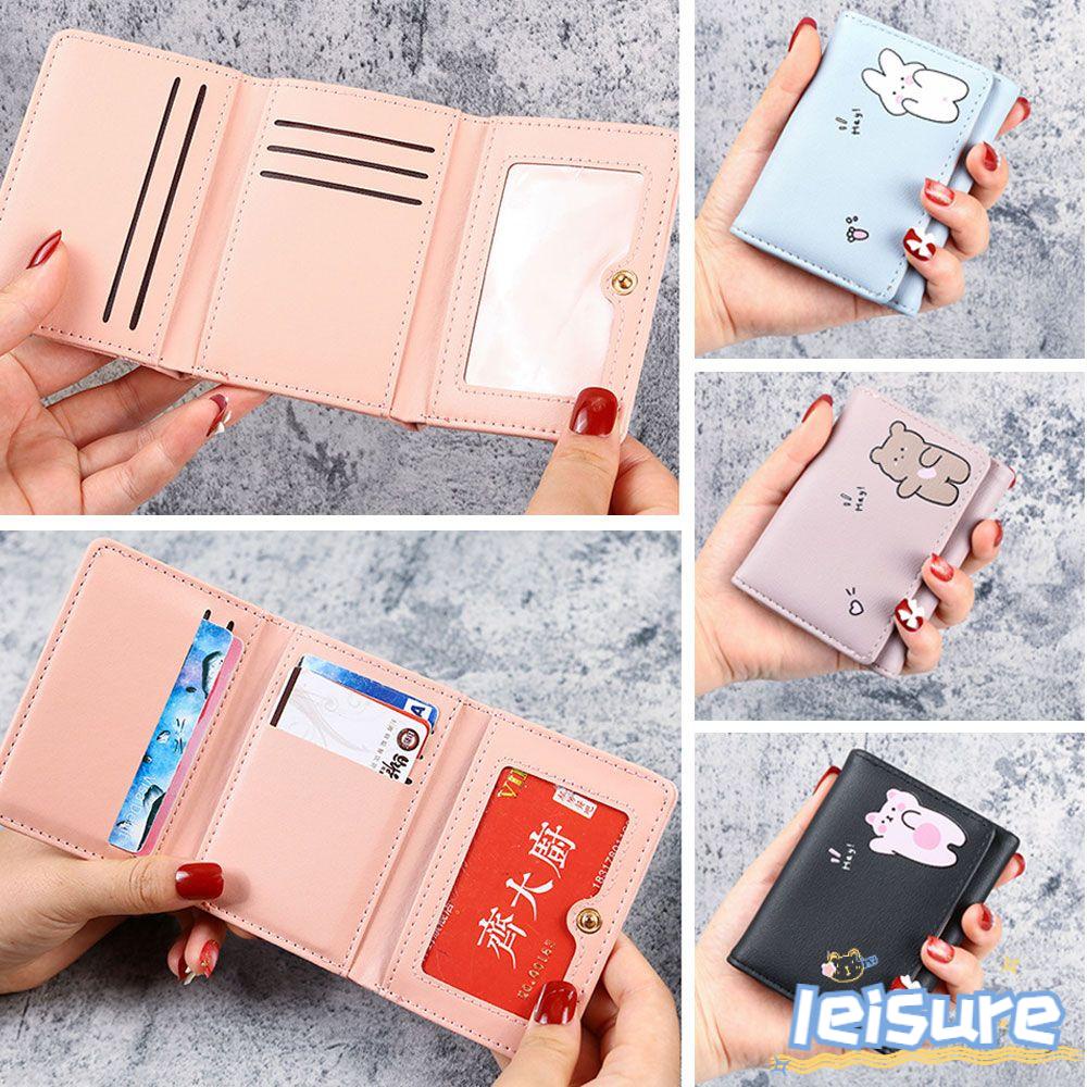 Ví Da PU Dáng Ngắn Đựng Thẻ Thiết Kế Xinh Xắn Cho Nữ Giá Đỡ