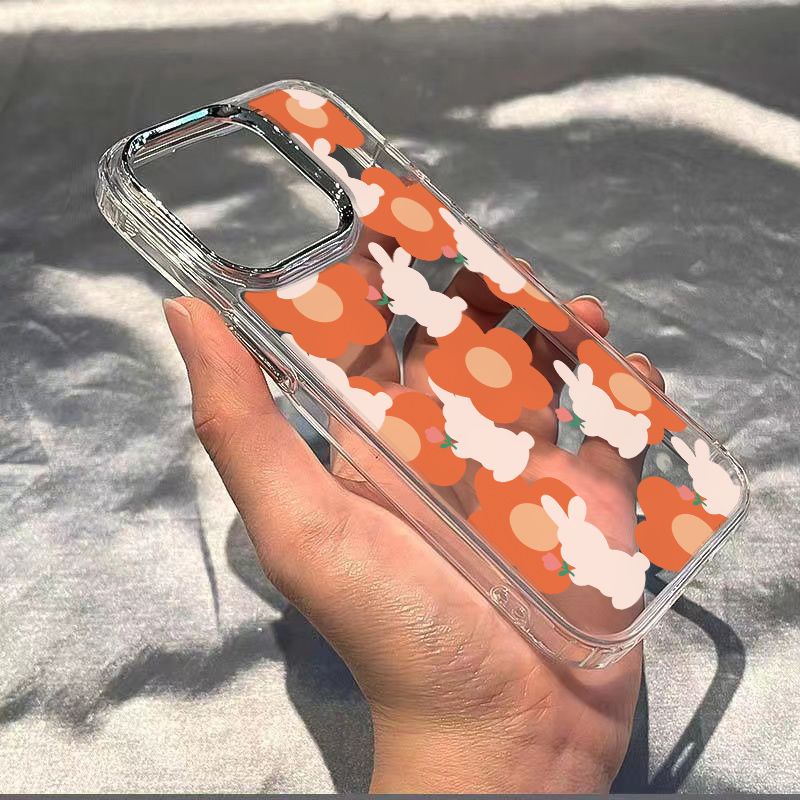 ✅Ốp Điện Thoại Mềm Chống Sốc In Hình Thỏ / Hoa Đào Màu Trắng / Cam Cho Iphone 1214Pro 13 711 8 max