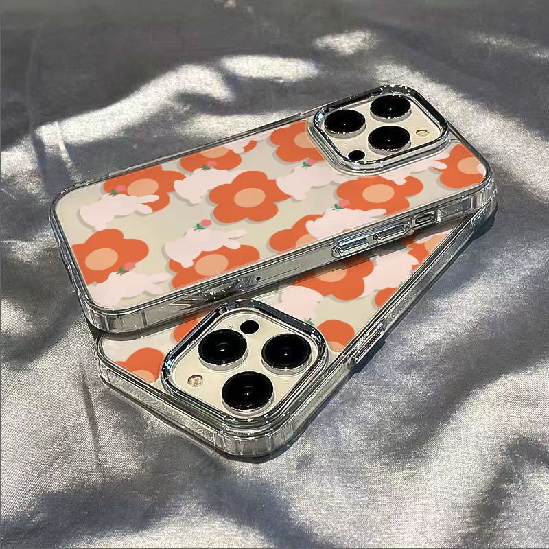 ✅Ốp Điện Thoại Mềm Chống Sốc In Hình Thỏ / Hoa Đào Màu Trắng / Cam Cho Iphone 1214Pro 13 711 8 max