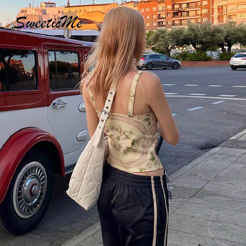 Áo Tank Top Dáng Ôm In Họa Tiết Đính Nơ Thời Trang 2023 Quyến Rũ Cho Nữ