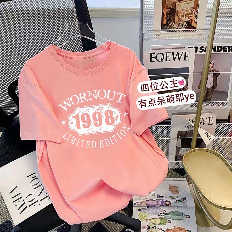 FASHMILY Áo Thun 100% Cotton Tay Ngắn Dáng Rộng In Chữ 1998 Phong Cách Hàn Quốc Thời Trang Mùa Hè Cho Nam Và Nữ