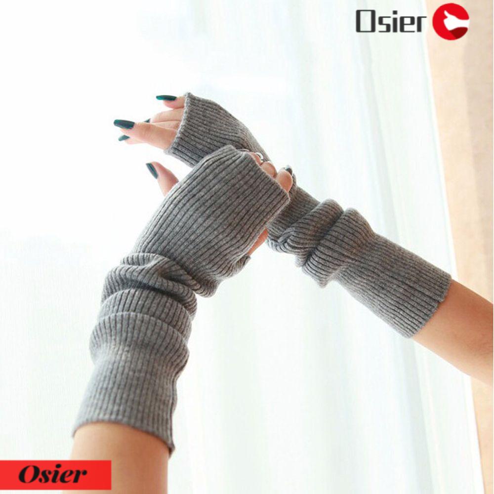 Găng Tay Hở Ngón 1 Ngón Bằng Len Pha Cashmere Màu Sắc Trơn Giữ Ấm