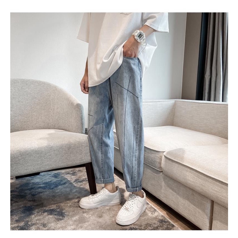 Quần Jeans Dài Ống Rộng Phong Cách Hong Kong Thời Trang Mùa Hè Cho Nam