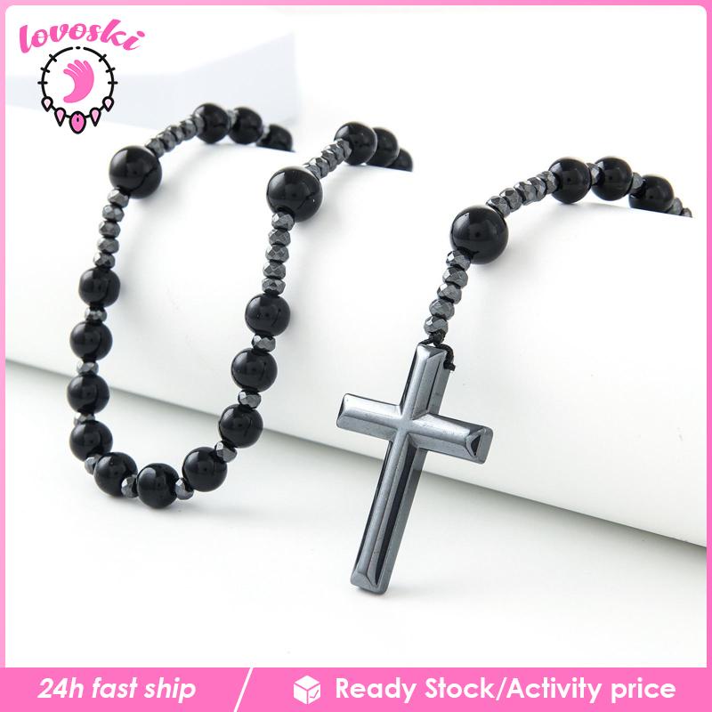 [Lovoski] 1 Vòng cổ Chuỗi Mặt Thánh Giá Bằng Đá Rosary