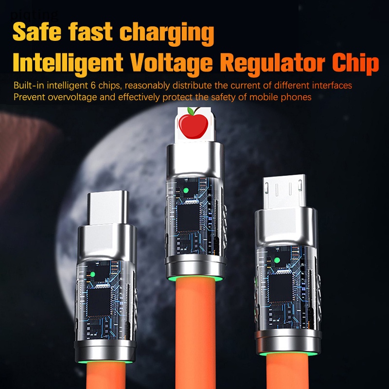 Dây Cáp Sạc Nhanh USB Loại C 3 Trong 1 120W Có Đèn Led Cho Huawei Samsung Xiaomi