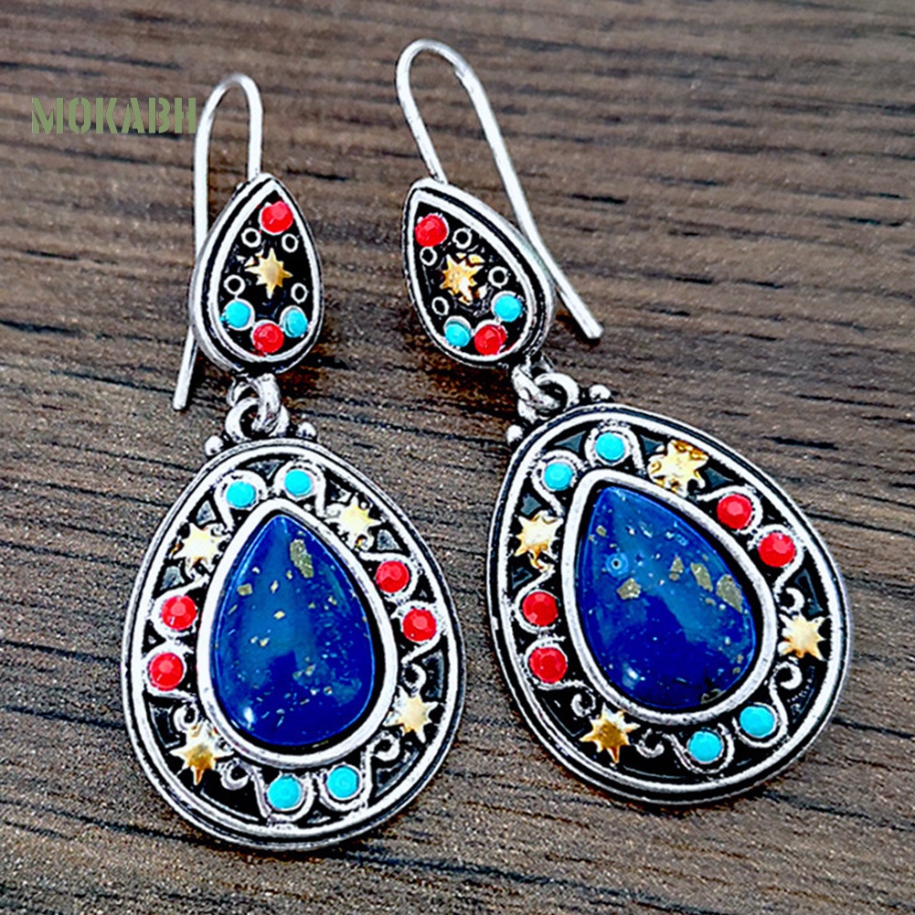 [Mok Abh] Bông Tai Hình Giọt Nước Có Đính Đá Giả Phong Cách Vintage