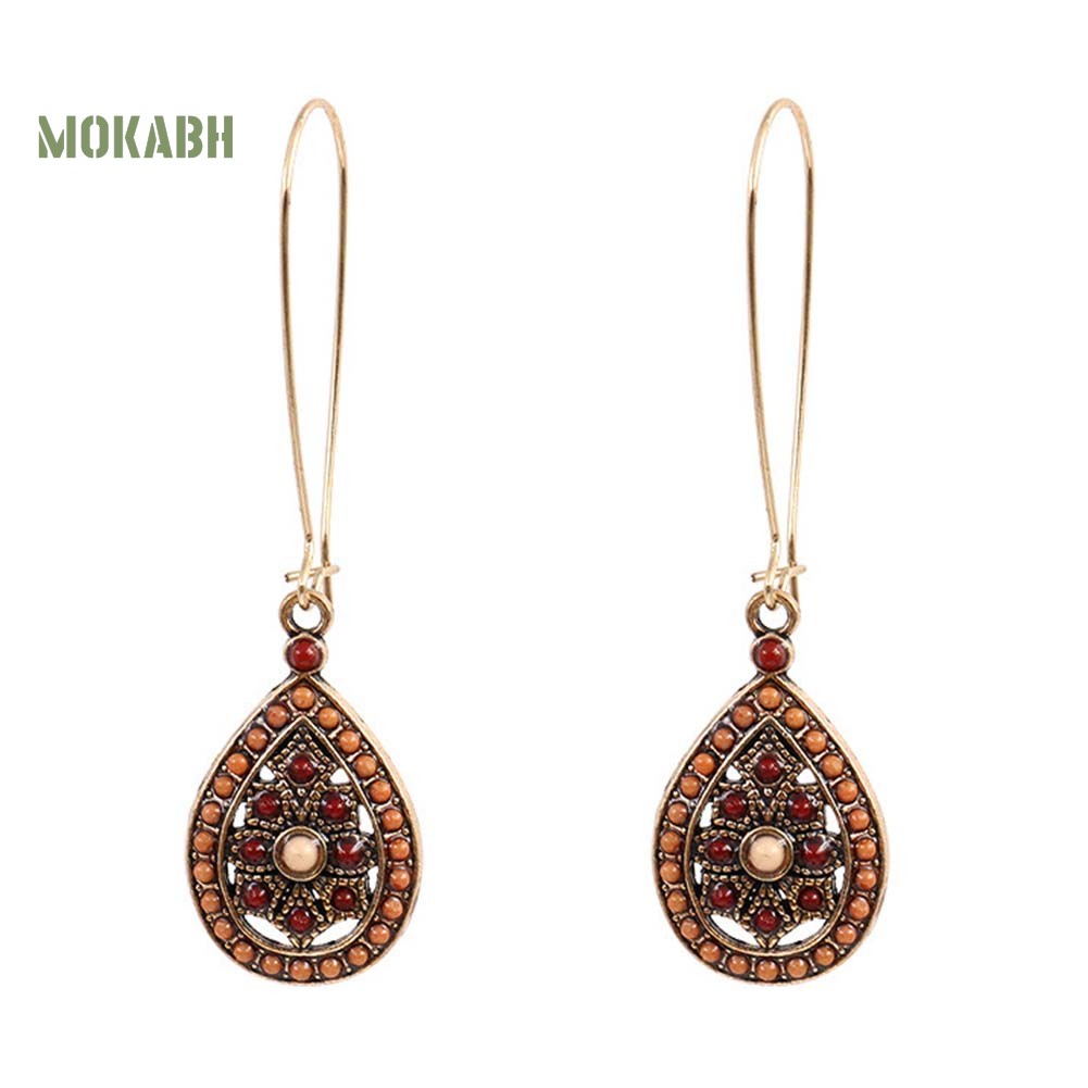 [Mok Abh] Hoa Tai Hình Giọt Nước Có Đính Hạt Ngọc Lam Giả Theo Phong Cách Bohemian