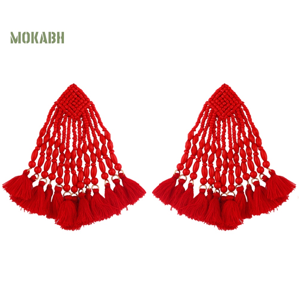 [Mok Abh] Bông Tai Tròn Đính Hạt Tua Rua Theo Phong Cách Du Mục