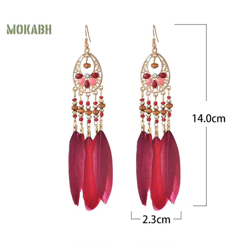 1 Đôi Bông Tai Hình Lông Vũ Dáng Dài Phong Cách Bohemian