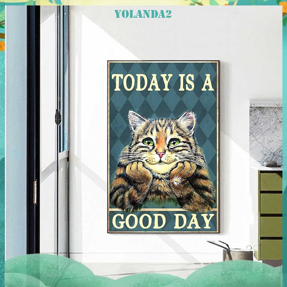 Tranh Đính Đá Kim Cương Toàn Bộ 5D DIY Hình Vẽ Mèo Và Chữ Trang Trí Nhà Cửa