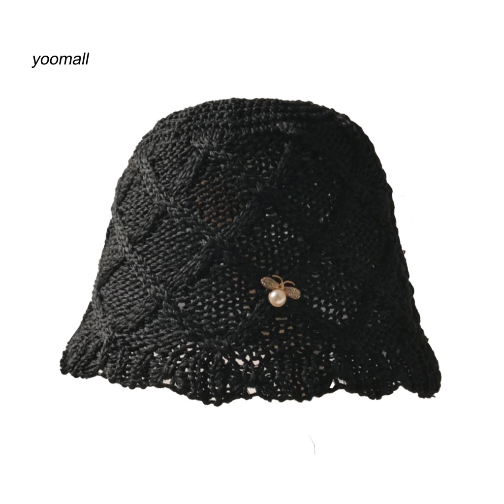 Mũ Bucket Màu Trơn Đính Ngọc Trai Giả Vành Ngắn Thời Trang Mùa Hè Cho Nữ