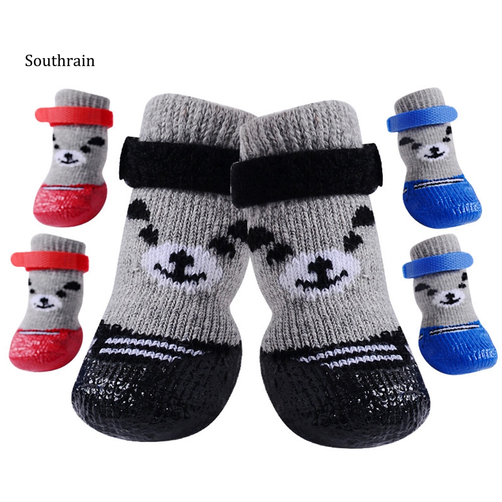 Bộ 4 Đôi Vớ Bằng Silicone Chống Trượt Cho Chó Mèo Đi Trong Nhà / Ngoài Trời