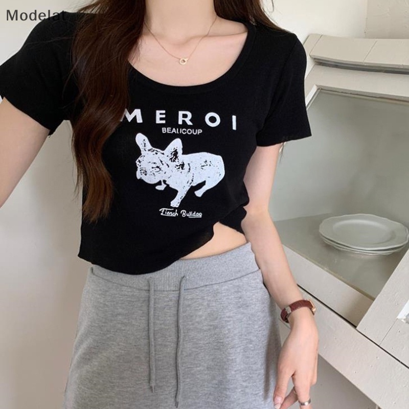 Áo Thun Croptop Tay Ngắn Cổ Vuông In Họa Tiết Hoạt Hình Phong Cách Retro Mỹ Thời Trang Mùa Hè Cho Nữ