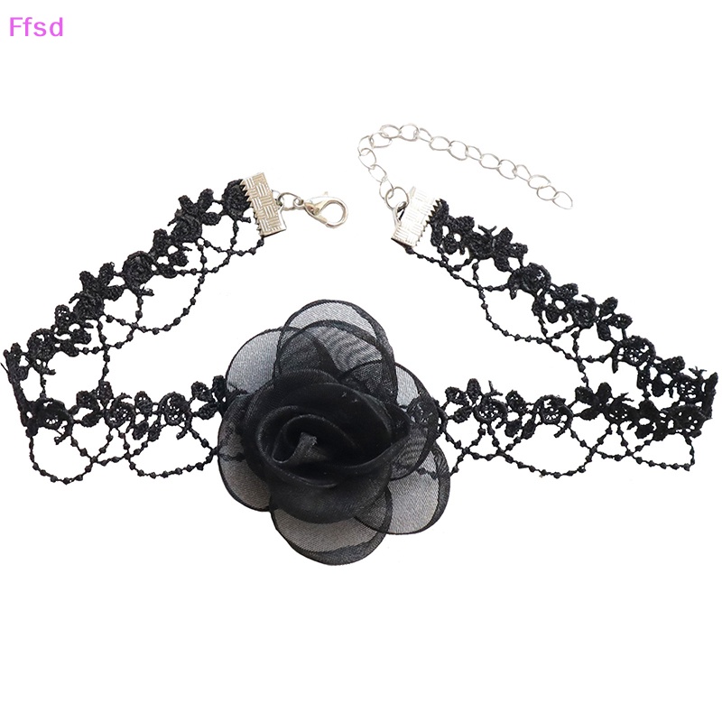 {Ffsd} Vòng Cổ Choker Ren Hoa Trà Đen Dáng Dài Phối Dây Ruy Băng Rỗng Phong Cách Gothic Quyến Rũ Cho Nữ