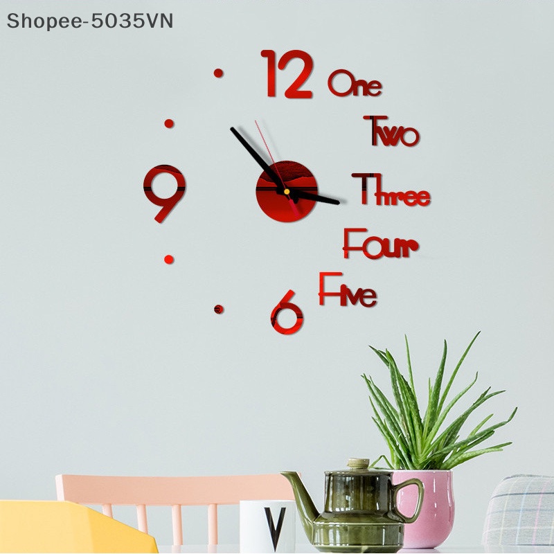 Đồng Hồ Dán Tường Mặt Gương Acrylic Thiết Kế Hiện Đại Sáng Tạo 3D {akindofstar1.vn}