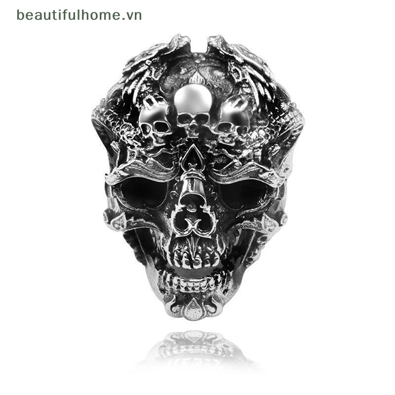 [beautifulhome] Nhẫn Hình Đầu Lâu Mạ Bạc Phong Cách Punk Cổ Điển Có Thể Điều Chỉnh Được Dành Cho Nam Và Nữ Đi Xe Máy [beauty]