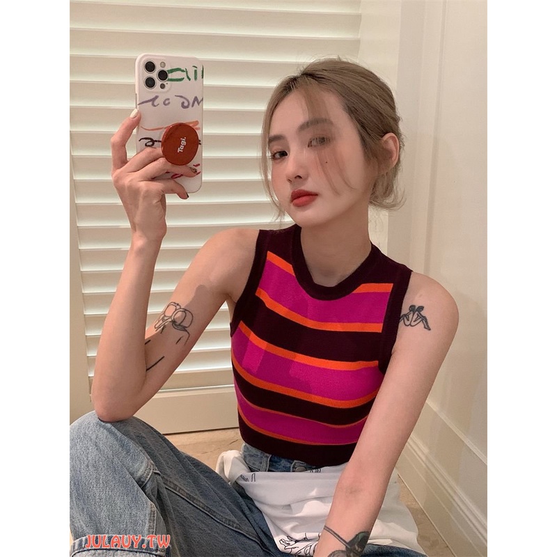 Áo Hai Dây Dệt Kim Kẻ Sọc Thời Trang Mùa Hè Cho Nữ