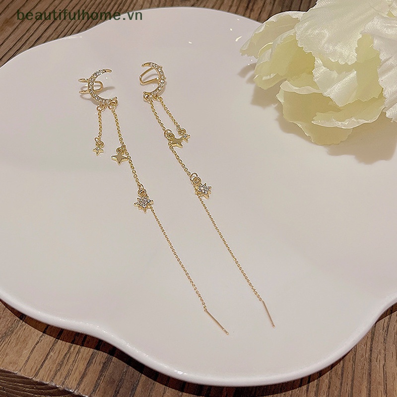 [beautifulhome] Bông Tai Tua Rua Hình Mặt Trăng Ngôi Sao Pha Lê Phong Cách Hàn Quốc Thời Trang Làm Quà Tặng Sinh Nhật [beauty]
