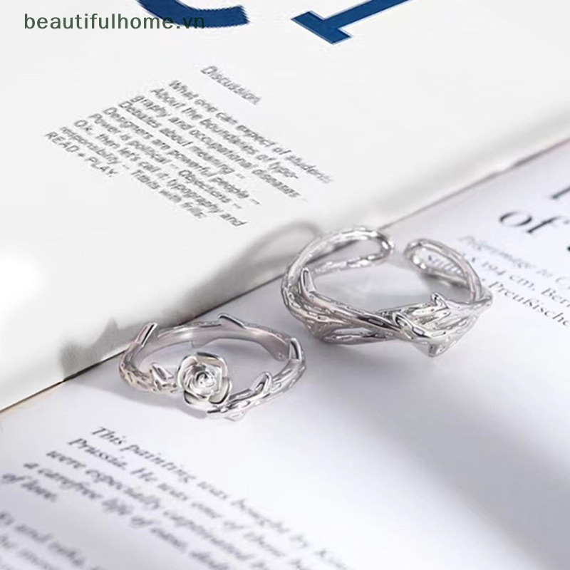 1 Cặp Nhẫn Hoa Hồng Màu Bạc Bằng Kim Loại Tùy Chỉnh Thời Trang Cho Nam Và Nữ