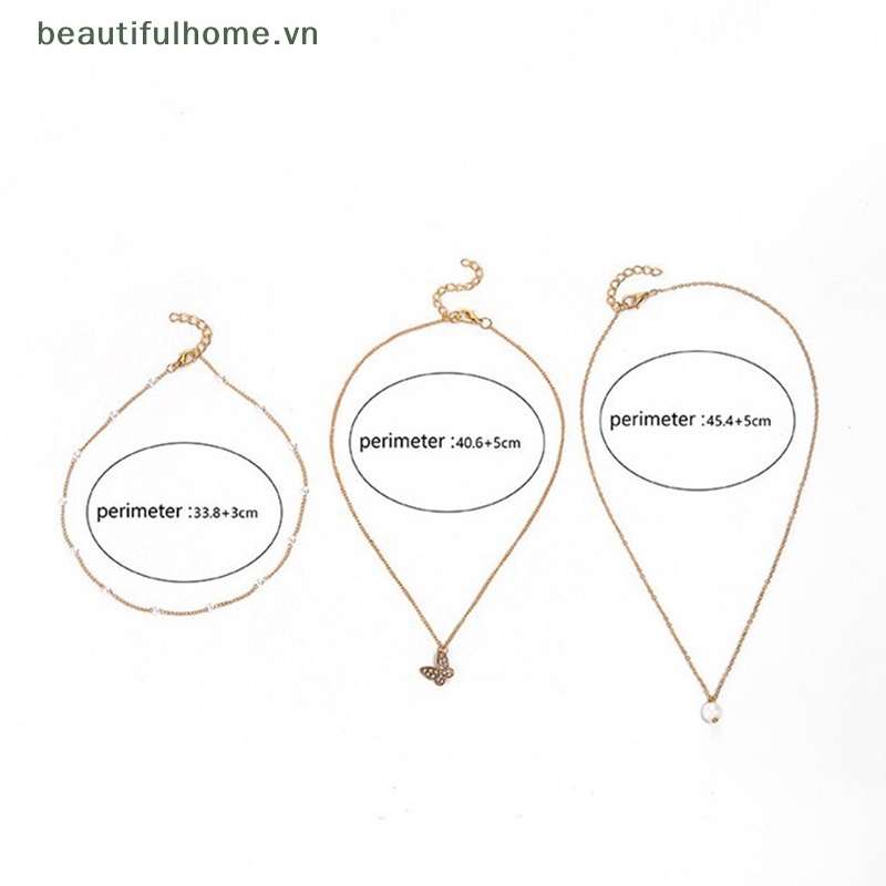 [beautifulhome] Vòng Cổ Choker Nhiều Lớp Mặt Hình Bướm Và Ngọc Trai Trang Nhã Dành Cho Nữ [beauty]
