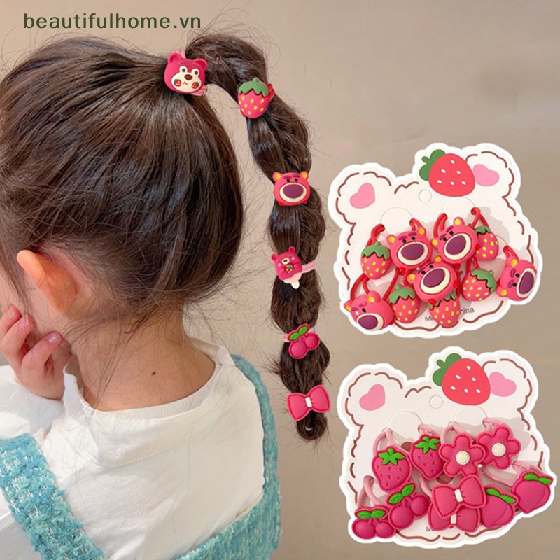 Set 5 Cặp Dây Buộc Tóc Cao Su Co Giãn Hình Trái Cây / Gấu Hoạt Hình Dễ Thương Cho Bé Gái