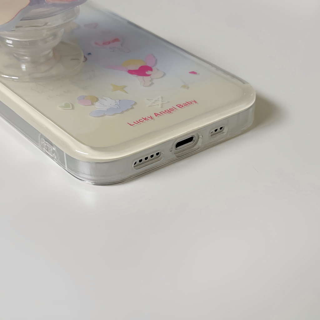 Ốp Điện Thoại Imd Trong Suốt Viền Thẳng In Hoạt Hình Thiên Thần Kèm Giá Đỡ Cho iPhone 14 13 12 11 PRO MAX
