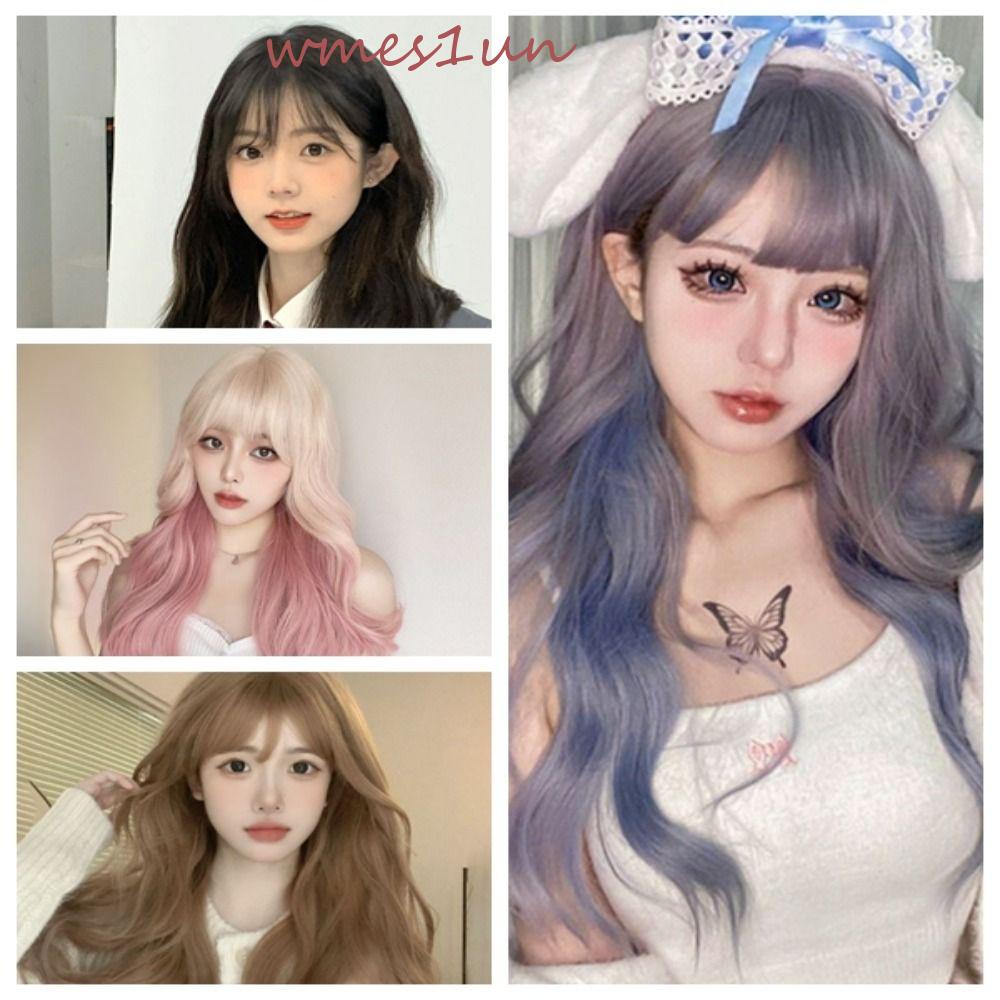 Bộ Tóc Giả Xoăn Dài Bồng Bềnh Màu Hồng Đen Tự Nhiên Thoáng Khí 15H Dành Cho Nữ