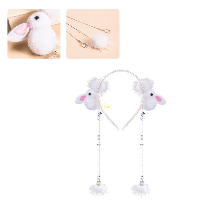 Kẹp Tóc Thỏ Bông Đính Ngọc Trai Nhân Tạo Phong Cách Halloween