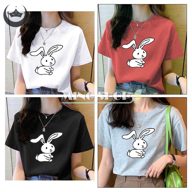 Áo Thun Nữ Tay Ngắn Cổ Tròn In Hình Thỏ Hoạt Hình Thời Trang Mùa Hè