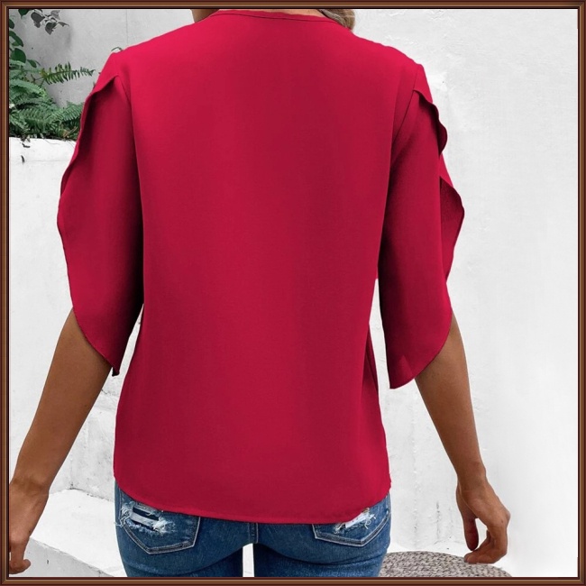 Áo Sơ Mi Nữ Cổ Chữ V Tay Loe Phối Ren Màu Sắc Đơn Giản Thanh Lịch