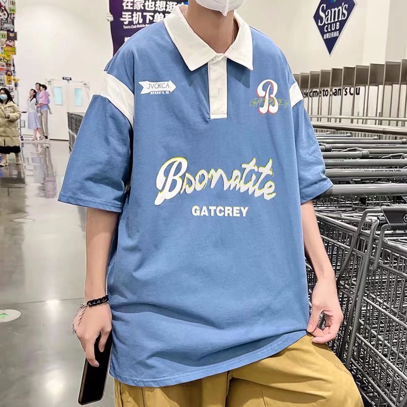 Áo Thun polo Tay Ngắn Dáng Rộng Màu Sắc Thời Trang Mùa Hè Phong Cách Hàn Quốc Cho Nam Giới