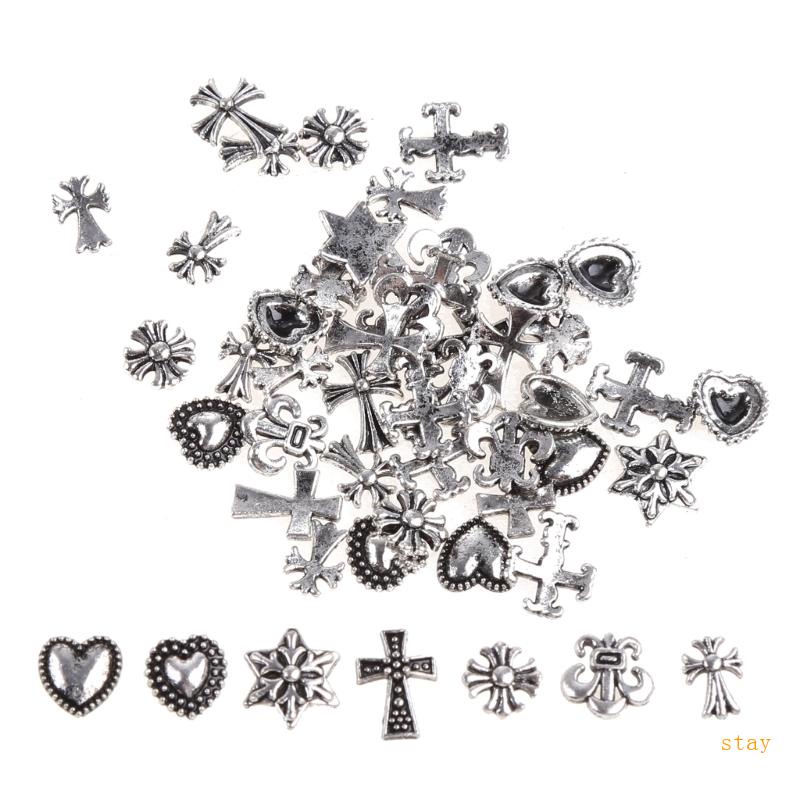 Set 50 Đinh Tán Kim Loại Hình Chữ Thập / Ngôi Sao / Trái Tim 3D Trang Trí Móng Tay Nghệ Thuật DIY