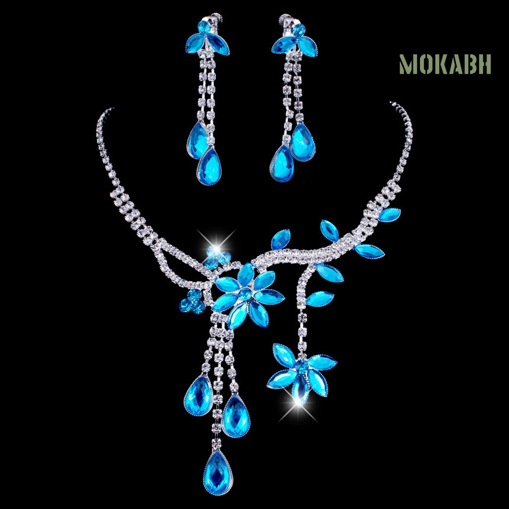 Bộ Vòng cổ + Bông Tai Đính Kim Cương Giả Hình Giọt Nước Sang Trọng Cho Nữ