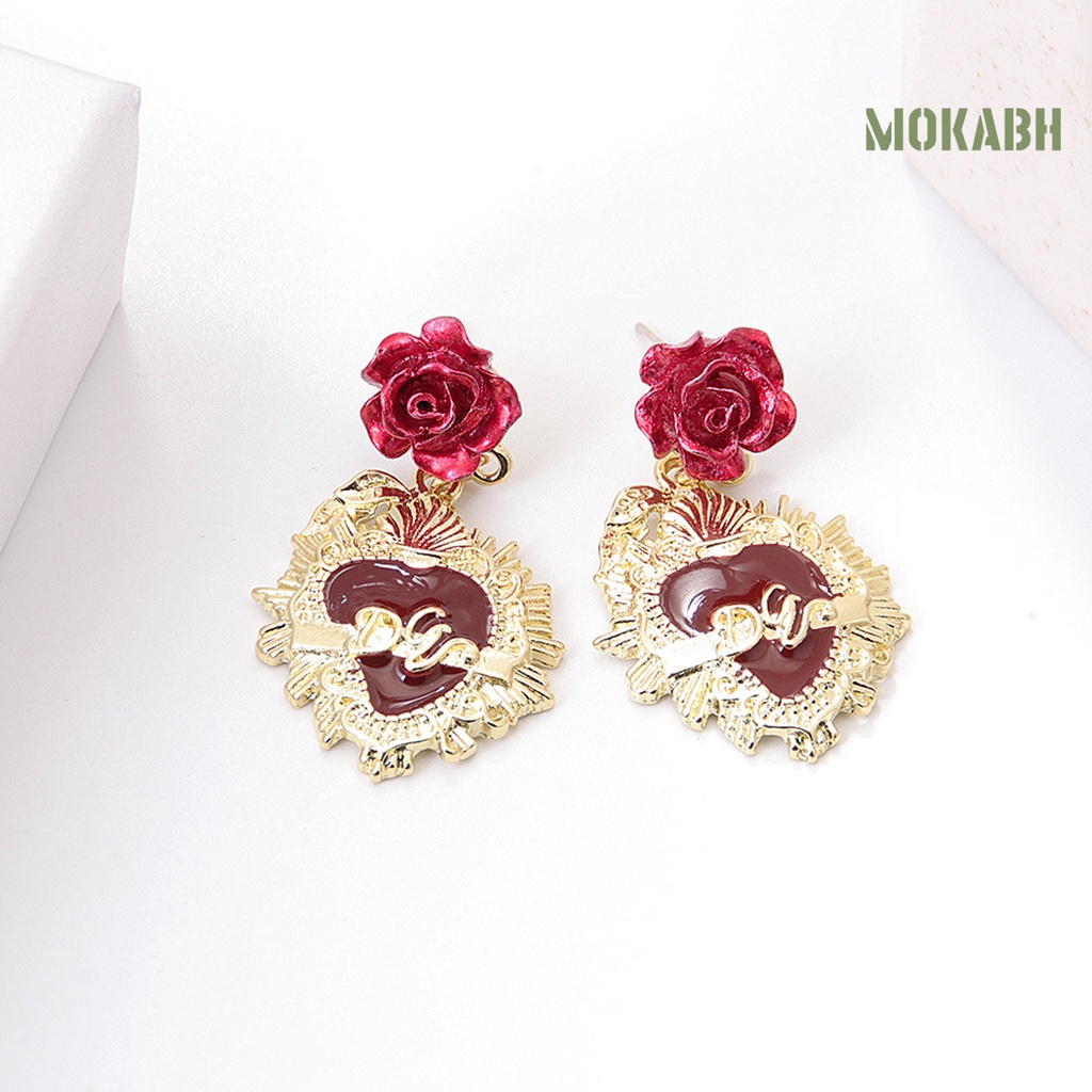 1 Đôi Bông Tai Hợp Kim Hình Hoa Hồng Đính Đá Phong Cách Retro