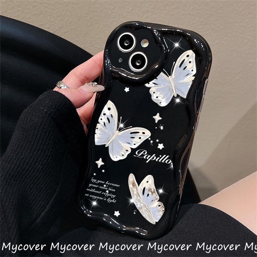 Ốp Điện Thoại Silicone Mềm Chống Sốc In Hình Bướm Trắng Cho iPhone 11 12 13 14 Pro Max X Xr Xs 8 7 6 Plus SE 2020