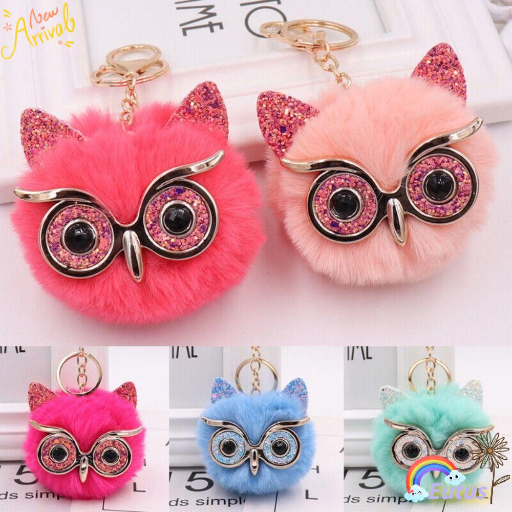 Set 2 Móc Khóa Cú Mèo Phối Banh Lông Dễ Thương