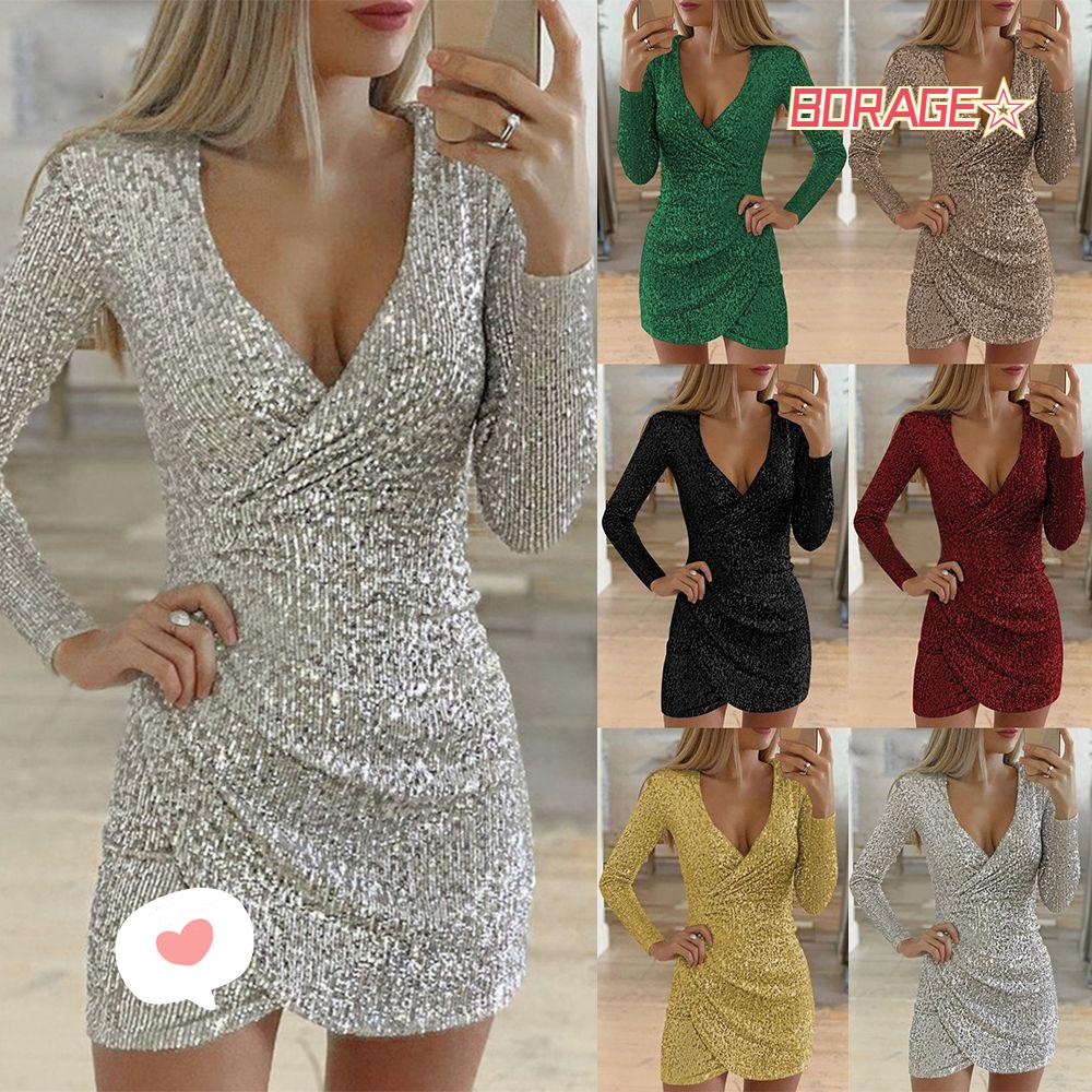 Đầm Nữ Tay Dài Cổ Chữ V Thời Trang Quyến Rũ