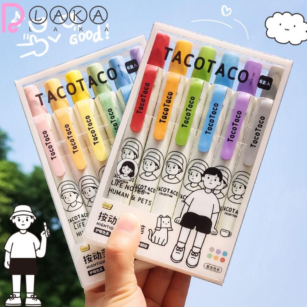 LAKAMIER Bộ Bút Đánh Dấu 6 Màu / Bộ Văn Phòng Phẩm Chất Lượng Cao Retro