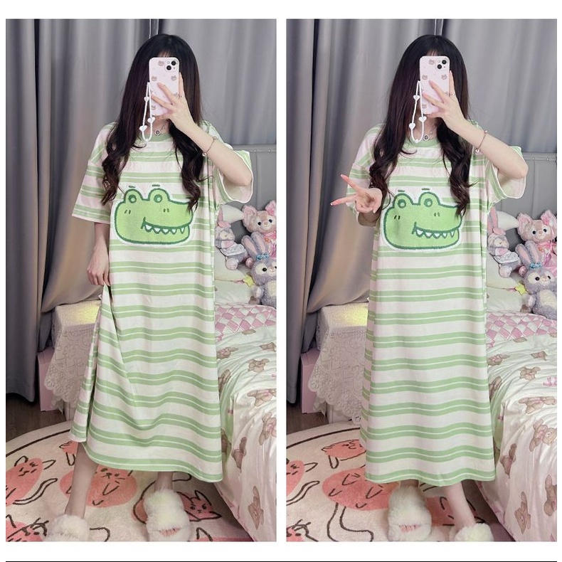 Đồ ngủ Chất Liệu Cotton Mỏng Tay Ngắn Họa Tiết Kẻ Sọc Dễ Thương Thời Trang Mùa Hè Cho Nữ