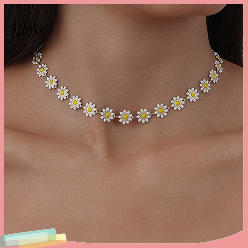 Vòng cổ Hợp Kim Trang Trí Hoa Cúc Đính Đá Xinh Xắn Cho Nữ