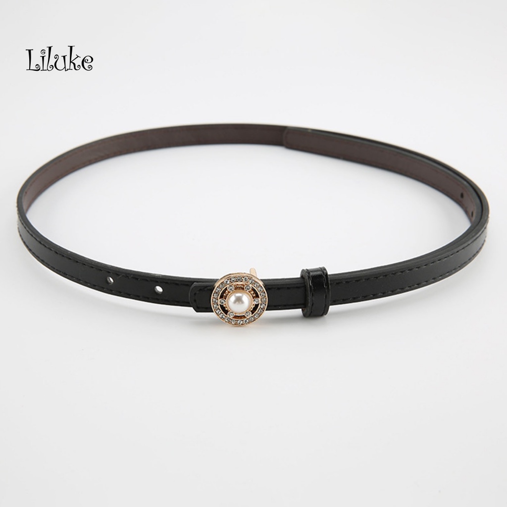 Thắt Lưng Nữ Giả Da Màu Trơn Đính Ngọc Trai Thời Trang