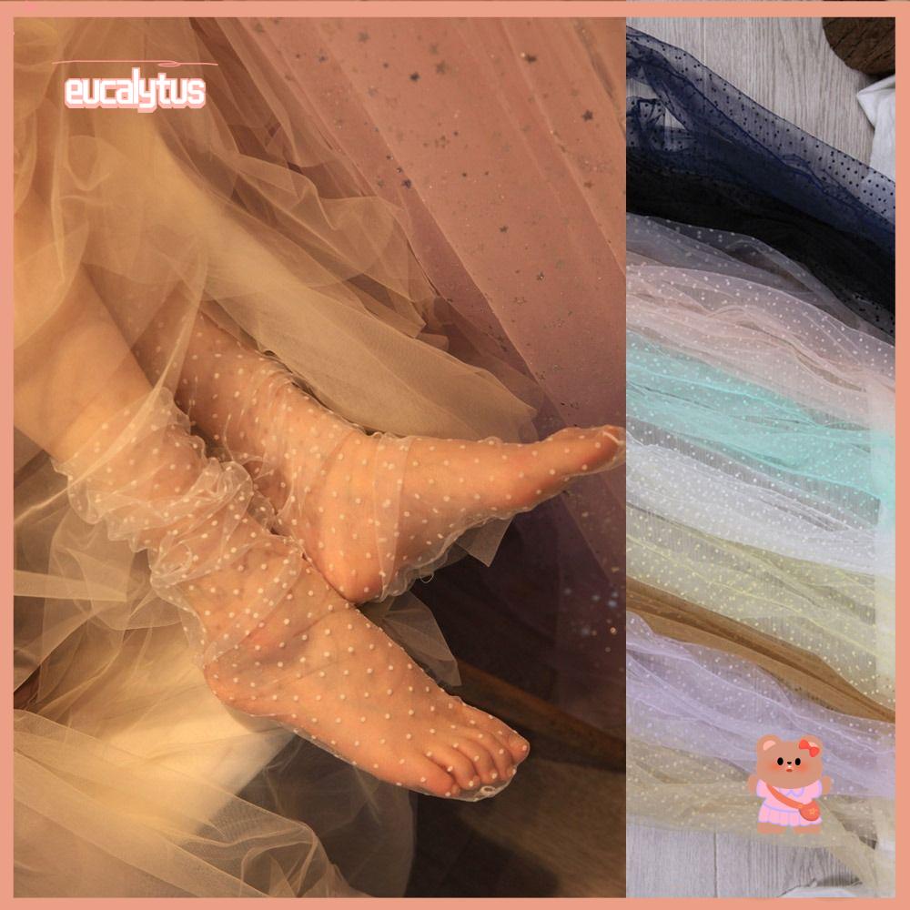 Eutus Vớ Vải Tuyn Siêu Mỏng Thoáng Khí Phối Ren Họa Tiết Chấm Bi Kiểu Công Chúa Cho Nữ