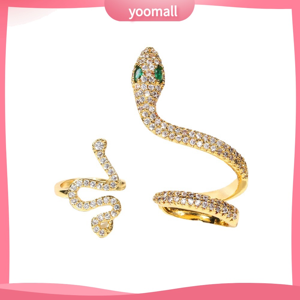 [YM] Khuyên Tai Hình Rắn Ba Chiều Đính Đá Zircon Vàng Động Vật Phong Cách Lạnh Retro Hợp Thời Trang