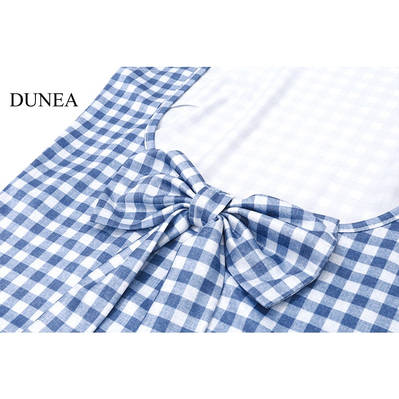 DUNEA Áo Hai Dây Hở Lưng Thắt Nơ Họa Tiết Sọc Caro Phong Cách Ins Cho Nữ