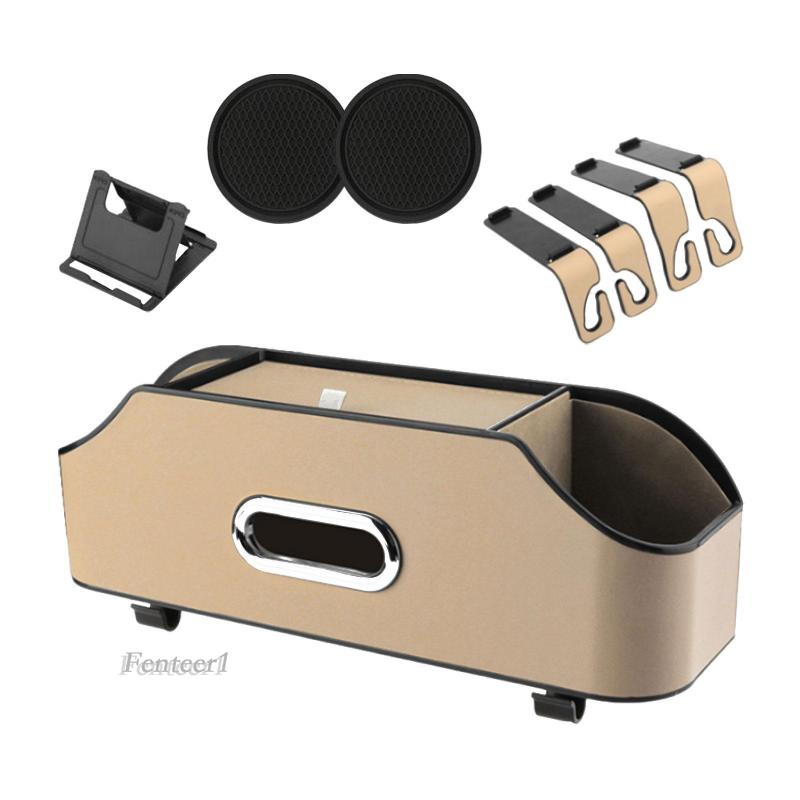 [Fenteer1] Hộp Đựng Đồ Dùng Treo Lưng Ghế Xe Hơi Kèm 2 Đế Lót Ly