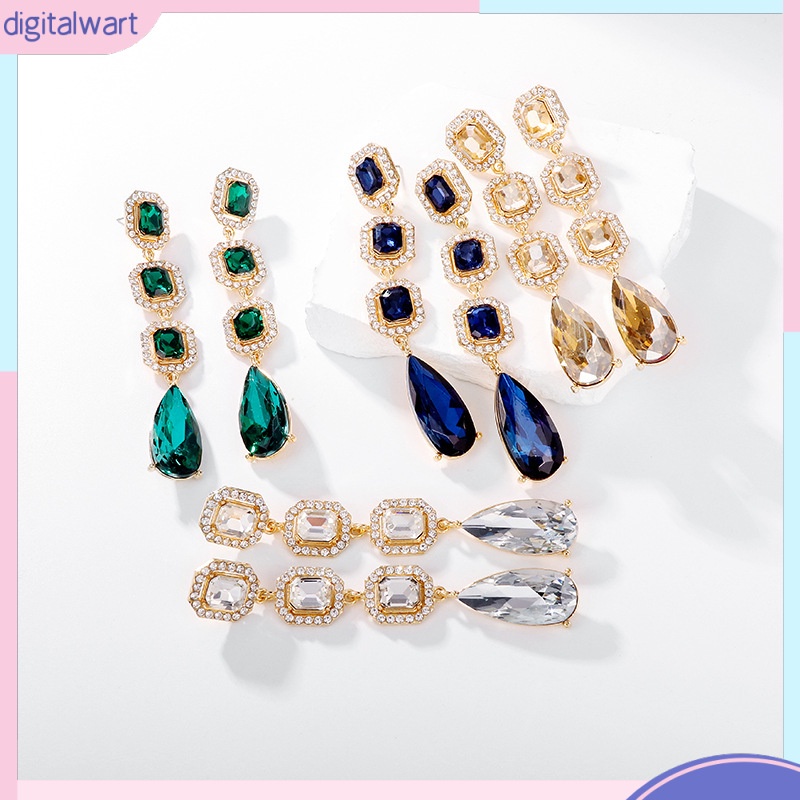 [DG] Bông Tai Dáng Dài Đính Kim Cương Hình Giọt Nước Siêu Lấp Lánh Phong Cách Âu Mỹ Thời Trang Cao Cấp Dành Cho