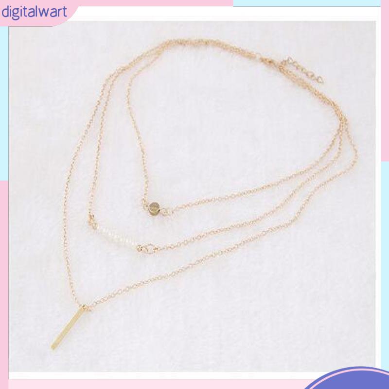 [DG] Vòng cổ Ba Lớp Ngọc Trai Với Chuỗi Xương Ngắn Đính Kim Sa